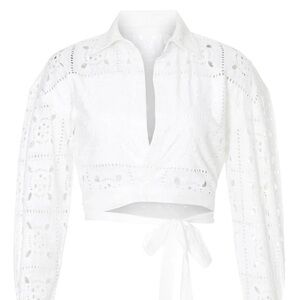 Miguelina White Eyelet Wrap Crop Top